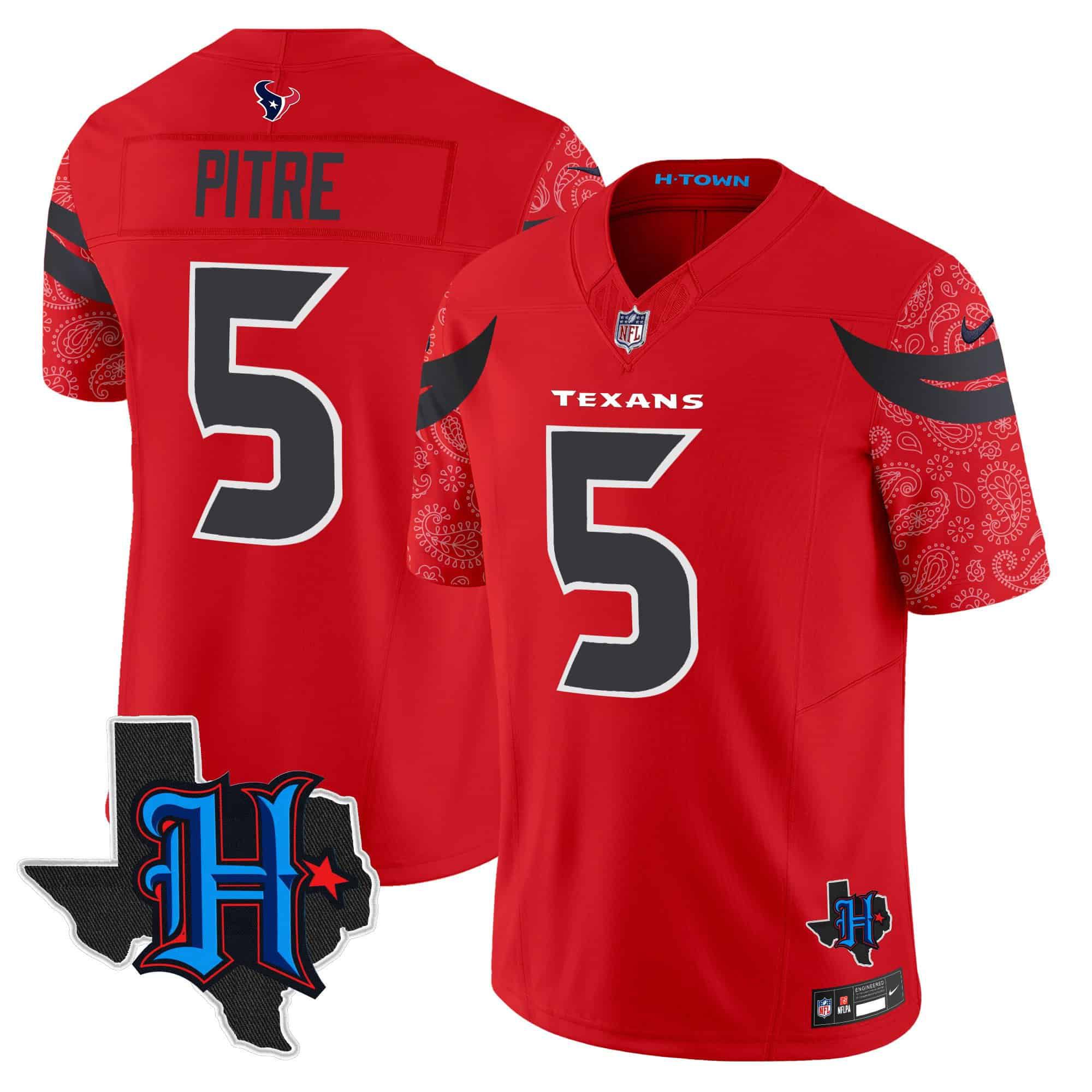 Men Houston Texans #5 Pitre Red 2024 Nike Texas Patch Vapor Limited NFL Jersey